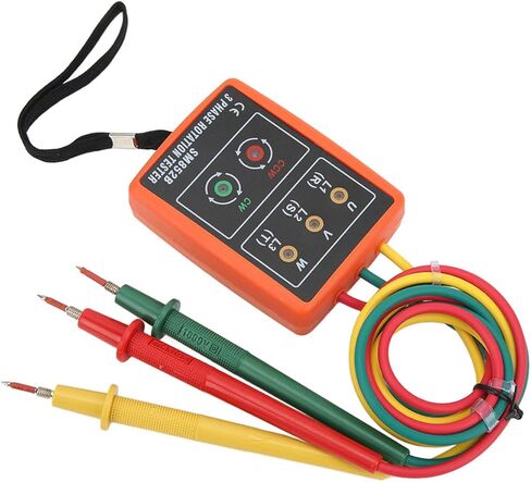 EVGATSAUTO SM852B 3 Phase Rotation Tester, Digital 3 Phase Rotation Meter Portable and Wide Range for Electricity Testing, Efficient AC 60~600V Measurable Frequency Range: 20Hz~400Hz, for in Saudi Arabia