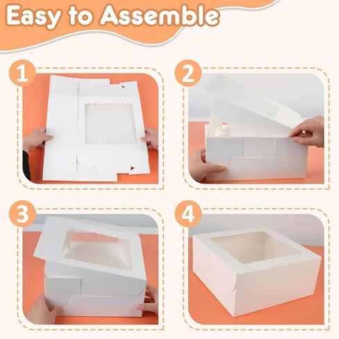 3pcs 10x10x4.5 Inches Cake Boxs, Disposable Bakery Boxes with Window, White Square Bakery Boxes for Cakes, Donuts, Cookies, Chocolate, Pies, Wedding, Birthday, Party in Kuwait