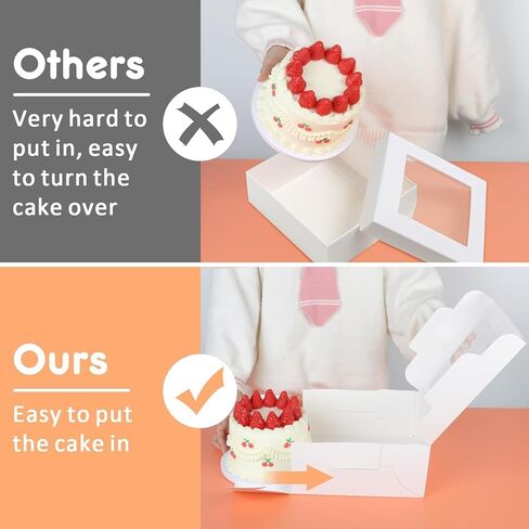 3pcs 10x10x4.5 Inches Cake Boxs, Disposable Bakery Boxes with Window, White Square Bakery Boxes for Cakes, Donuts, Cookies, Chocolate, Pies, Wedding, Birthday, Party in Kuwait