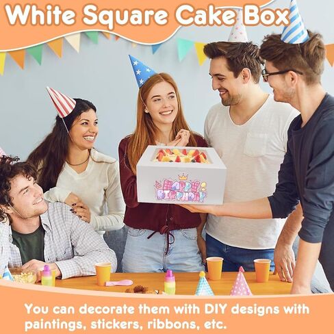 3pcs 10x10x4.5 Inches Cake Boxs, Disposable Bakery Boxes with Window, White Square Bakery Boxes for Cakes, Donuts, Cookies, Chocolate, Pies, Wedding, Birthday, Party in Kuwait