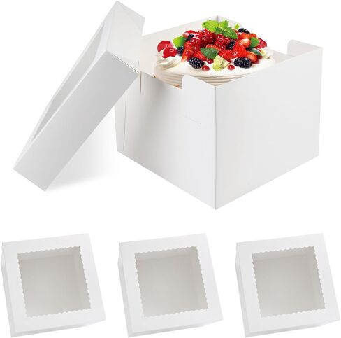 3pcs 10x10x4.5 Inches Cake Boxs, Disposable Bakery Boxes with Window, White Square Bakery Boxes for Cakes, Donuts, Cookies, Chocolate, Pies, Wedding, Birthday, Party in Kuwait