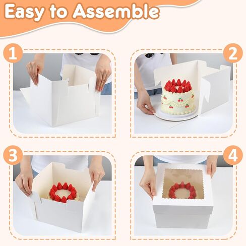 3pcs 10x10x4.5 Inches Cake Boxs, Disposable Bakery Boxes with Window, White Square Bakery Boxes for Cakes, Donuts, Cookies, Chocolate, Pies, Wedding, Birthday, Party in Kuwait