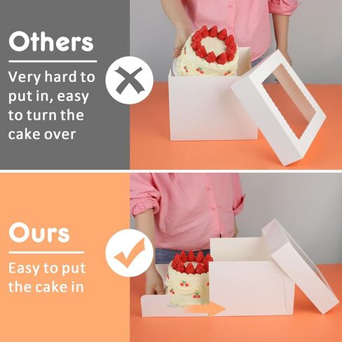 3pcs 10x10x4.5 Inches Cake Boxs, Disposable Bakery Boxes with Window, White Square Bakery Boxes for Cakes, Donuts, Cookies, Chocolate, Pies, Wedding, Birthday, Party in Kuwait