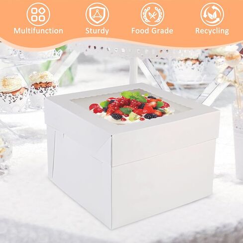 3pcs 10x10x4.5 Inches Cake Boxs, Disposable Bakery Boxes with Window, White Square Bakery Boxes for Cakes, Donuts, Cookies, Chocolate, Pies, Wedding, Birthday, Party in Kuwait