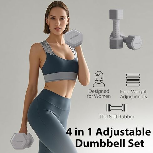 Adjustable Dumbbell Set of 2, 4 in 1 Free Weights Dumbbells Set for Women at Home, 5 lb Weights Dumbbells Set with Non-slip Comfort Handle for Home Gym Exercise Workout Training in Kuwait