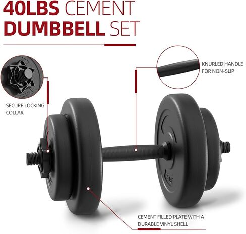 Adjustable Dumbbell Set, 40lbs Free Weights Set for Exercise & Fitness, Vinyl Coated Cement Weights with Collars for Women & Men Home Gym Strength Training in Saudi Arabia