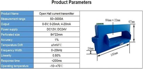 Aperture 84x22mm DC 12-28V Current Sensor Split Core DC 0-50A 100A 200A Hall Effect AC Current Sensor 4-20mA(4-20mA Output,0-1500A DC) in Saudi Arabia