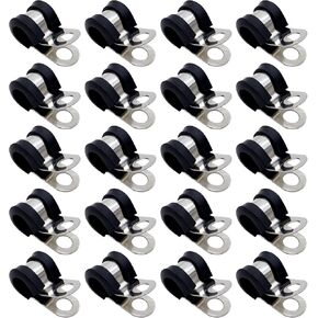 20pcs 1/4 بوصة مشابك كابل من الفولاذ المقاوم للصدأ ، مقطع تصاعد أنابيب خط الوقود ، مشبك معدني معزول من المطاط ، مقاطع سلك كابل السيارات ذات الحامل الأنبو in Kuwait