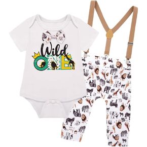 Fantasy Era Baby Boys Farm Animals 1st Birthday Outfit Funny Bowtie One Year Old Boys Romper Bodysuit Set(Black，6-12Months in Kuwait