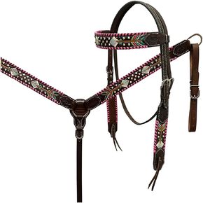 Hilason Western Horse Headstall Leather American Dark Brown | طوق الثدي مجموعة للخيول in Kuwait