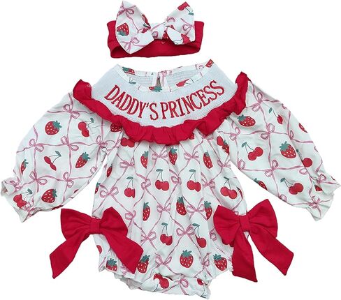 Deerhobbes Design your own Newborn Baby Girl Smocked Romper - Bow pattern Ruffle Sleeve Bubble Bodysuit for Summer in Saudi Arabia