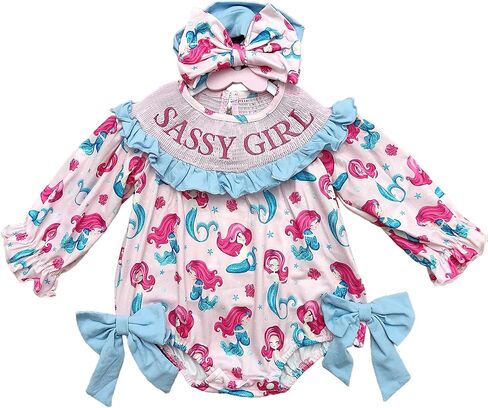 Deerhobbes Design your own Newborn Baby Girl Smocked Romper - Bow pattern Ruffle Sleeve Bubble Bodysuit for Summer in Saudi Arabia