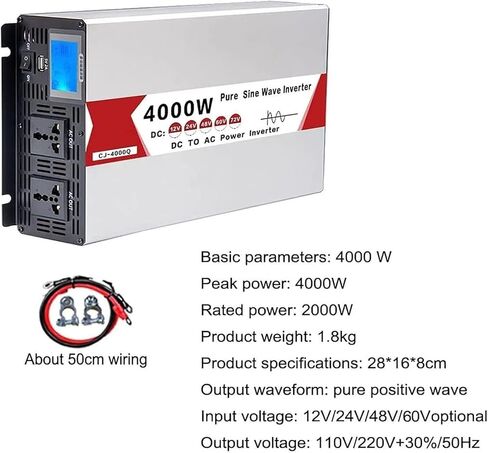 Pure Sine Wave Inverter 8000W/6000W/5000W/4000W DC 12V/24V/48V to AC 110V/220V Voltage Converter with LCD Display for Truck, Boat, Camping, Household, Van in Saudi Arabia