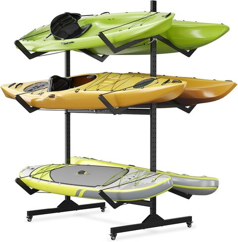 رف تخزين قوارب الكاياك ل 2-6 قوارب الكاياك قوارب قوارب القوارب القوارب للتخزين في الهواء الطلق مع عجلات متحركة ، حامل شماعات الزوارق الصلب الثقيلة مع الأشرطة المعلقة in Kuwait