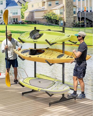 رف تخزين قوارب الكاياك ل 2-6 قوارب الكاياك قوارب قوارب القوارب القوارب للتخزين في الهواء الطلق مع عجلات متحركة ، حامل شماعات الزوارق الصلب الثقيلة مع الأشرطة المعلقة in Kuwait