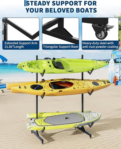 رف تخزين قوارب الكاياك ل 2-6 قوارب الكاياك قوارب قوارب القوارب القوارب للتخزين في الهواء الطلق مع عجلات متحركة ، حامل شماعات الزوارق الصلب الثقيلة مع الأشرطة المعلقة in Kuwait