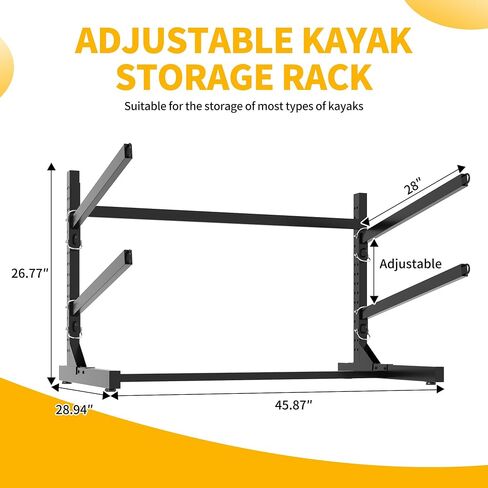 Freestanding Kayak Storage Rack, Heavy Duty Metal Kayak Stand with Lockable Wheels, Adjustable Kayak Holders for Canoes, SUP, Sled, Paddle Board & Surfboard, Garage, Indoor & Outdoor Use in Saudi Arabia