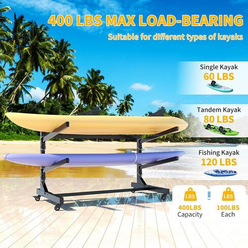 Freestanding Kayak Storage Rack, Heavy Duty Metal Kayak Stand with Lockable Wheels, Adjustable Kayak Holders for Canoes, SUP, Sled, Paddle Board & Surfboard, Garage, Indoor & Outdoor Use in Saudi Arabia