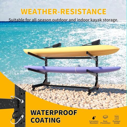 Freestanding Kayak Storage Rack, Heavy Duty Metal Kayak Stand with Lockable Wheels, Adjustable Kayak Holders for Canoes, SUP, Sled, Paddle Board & Surfboard, Garage, Indoor & Outdoor Use in Saudi Arabia