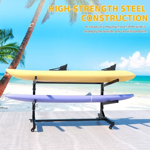 Freestanding Kayak Storage Rack, Heavy Duty Metal Kayak Stand with Lockable Wheels, Adjustable Kayak Holders for Canoes, SUP, Sled, Paddle Board & Surfboard, Garage, Indoor & Outdoor Use in Saudi Arabia