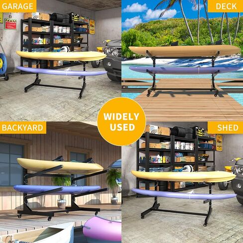 Freestanding Kayak Storage Rack, Heavy Duty Metal Kayak Stand with Lockable Wheels, Adjustable Kayak Holders for Canoes, SUP, Sled, Paddle Board & Surfboard, Garage, Indoor & Outdoor Use in Saudi Arabia