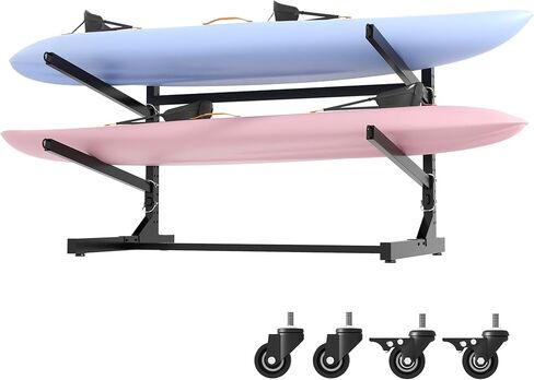 Freestanding Kayak Storage Rack, Heavy Duty Metal Kayak Stand with Lockable Wheels, Adjustable Kayak Holders for Canoes, SUP, Sled, Paddle Board & Surfboard, Garage, Indoor & Outdoor Use in Saudi Arabia