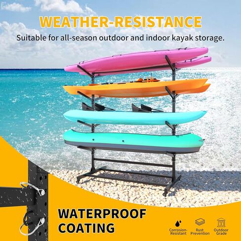 Freestanding Kayak Storage Rack, Heavy Duty Metal Kayak Stand with Lockable Wheels, Adjustable Kayak Holders for Canoes, SUP, Sled, Paddle Board & Surfboard, Garage, Indoor & Outdoor Use in Kuwait