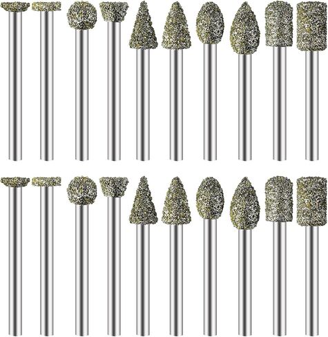 20Pcs Diamond Grinding Heads, Stone Carving Tools Diamond Drill Bits for Glass, Rotary Tool Bits Suitable for agate glass gemstone carbide high speed steel ceramic in Saudi Arabia