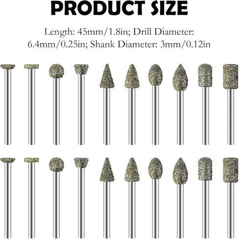 20Pcs Diamond Grinding Heads, Stone Carving Tools Diamond Drill Bits for Glass, Rotary Tool Bits Suitable for agate glass gemstone carbide high speed steel ceramic in Saudi Arabia