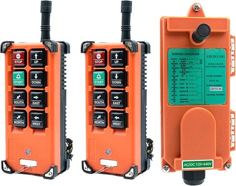 F21-E1B Crane Industrial Remote Control 8 Button Industrial Wireless Remote Control 2 Transmitters Radio Remote Control 12V-440V Hoist Lift Controller (2 Transmitter + 1 Receiver Orange) in Kuwait