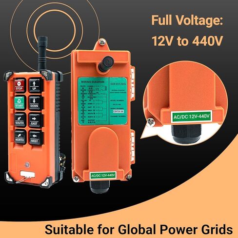 F21-E1B Crane Industrial Remote Control 8 Button Industrial Wireless Remote Control 2 Transmitters Radio Remote Control 12V-440V Hoist Lift Controller (2 Transmitter + 1 Receiver Orange) in Kuwait