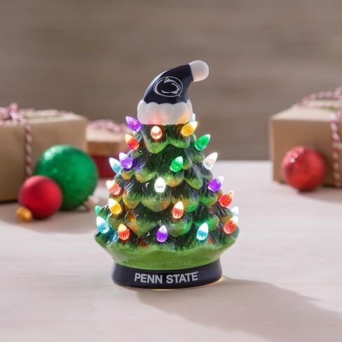 NCAA Penn State Ceramic Christmas Trees That Light Up | 8" LED Vintage Christmas Tree | Officially Licensed Team Logo | Christmas Tabletop Decorations for Home in Saudi Arabia