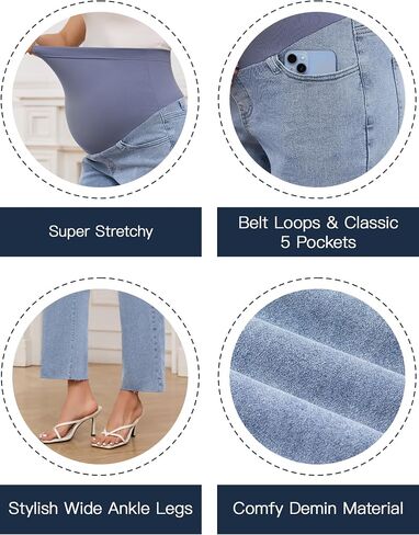 fitglam Women's Maternity Jeans Straight Leg Relaxed Fit Over Belly Comfy Denim Capris Pregnancy Cropped Pants-26'', S-XXL in Kuwait