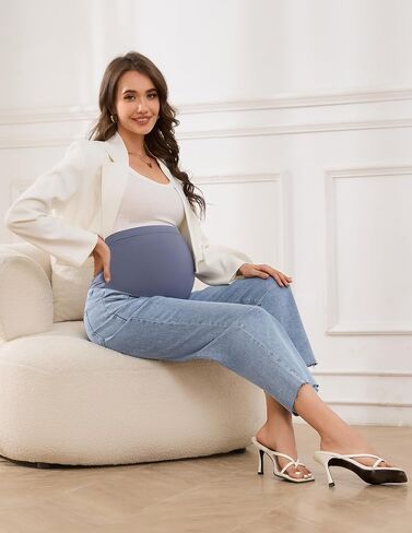 fitglam Women's Maternity Jeans Straight Leg Relaxed Fit Over Belly Comfy Denim Capris Pregnancy Cropped Pants-26'', S-XXL in Kuwait