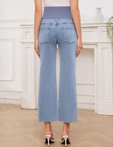 fitglam Women's Maternity Jeans Straight Leg Relaxed Fit Over Belly Comfy Denim Capris Pregnancy Cropped Pants-26'', S-XXL in Kuwait