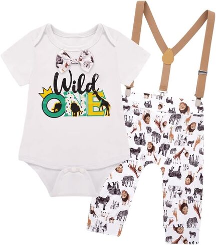 Fantasy Era Baby Boys Farm Animals 1st Birthday Outfit Funny Bowtie One Year Old Boys Romper Bodysuit Set(Black，6-12Months in Kuwait