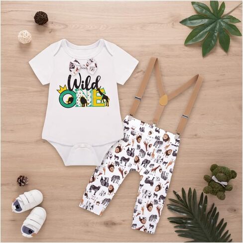 Fantasy Era Baby Boys Farm Animals 1st Birthday Outfit Funny Bowtie One Year Old Boys Romper Bodysuit Set(Black，6-12Months in Kuwait