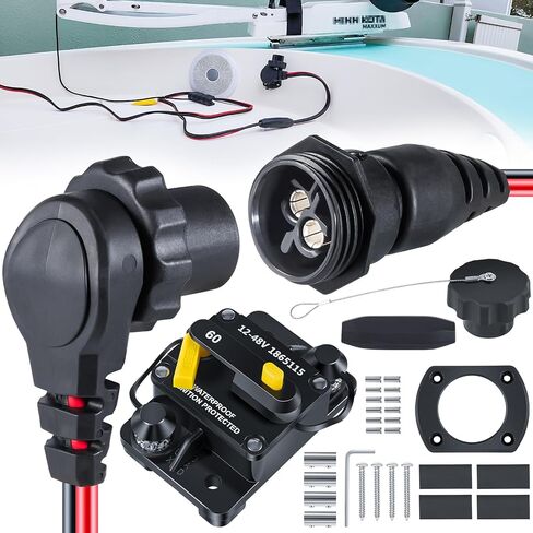 1865120 MKR-28 Trolling Motor Plug and Receptacle & 1865115 MKR-27 Circuit Breaker 60 AMP For Minn Kota Freshwater and Saltwater Marine Boat Battery Accessory Heavy Duty 8AWG Rated To 60A Up To 48V in Saudi Arabia