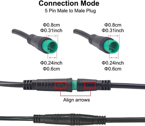Male to Male Ebike Extension Cable for Electric Bike Display and Gear Shif Sensor, Julet 2Pin / 3Pin / 5Pin Waterproof Connector to Expand Ebike Light and Twist Throttle (5 Pin Male to Male Green) in Kuwait