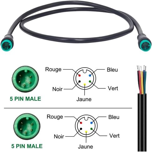 Male to Male Ebike Extension Cable for Electric Bike Display and Gear Shif Sensor, Julet 2Pin / 3Pin / 5Pin Waterproof Connector to Expand Ebike Light and Twist Throttle (5 Pin Male to Male Green) in Kuwait