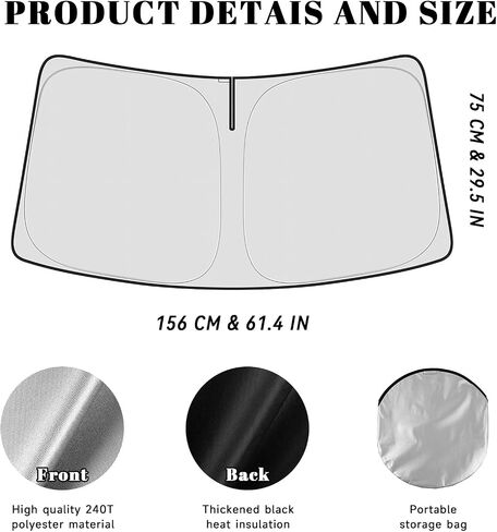 Car Windshield Sun Shade for Dodge 2019-2025 RAM 1500 Associory (OEM Design) عزل عزل قابلة للطي Sunshade للحماية النهائية in Kuwait
