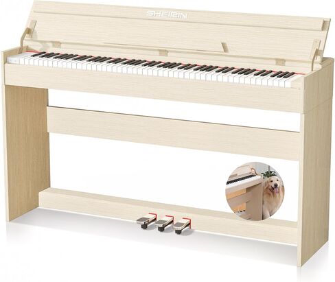 Digital Piano Hammer Action Keyboard 88 Keys Upright Acoustic Electric Weighted Piano Beginner MIDI Cover Full Size Sustain Pedal Stand Real Professional SR-FH80 (Beige Full Cover) in Saudi Arabia