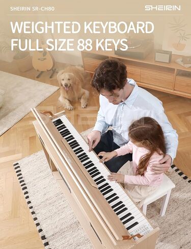 Digital Piano Hammer Action Keyboard 88 Keys Upright Acoustic Electric Weighted Piano Beginner MIDI Cover Full Size Sustain Pedal Stand Real Professional SR-FH80 (Beige Full Cover) in Saudi Arabia