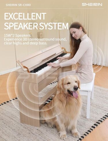 Digital Piano Hammer Action Keyboard 88 Keys Upright Acoustic Electric Weighted Piano Beginner MIDI Cover Full Size Sustain Pedal Stand Real Professional SR-FH80 (Beige Full Cover) in Saudi Arabia