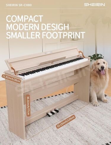 Digital Piano Hammer Action Keyboard 88 Keys Upright Acoustic Electric Weighted Piano Beginner MIDI Cover Full Size Sustain Pedal Stand Real Professional SR-FH80 (Beige Full Cover) in Saudi Arabia