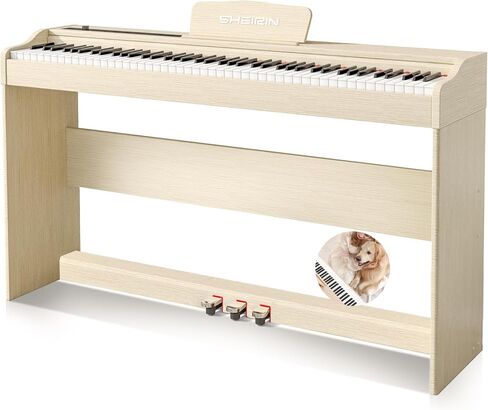 Digital Piano Hammer Action Keyboard 88 Keys Upright Acoustic Electric Weighted Piano Beginner MIDI Cover Full Size Sustain Pedal Stand Real Professional SR-FH80 (Beige Full Cover) in Saudi Arabia