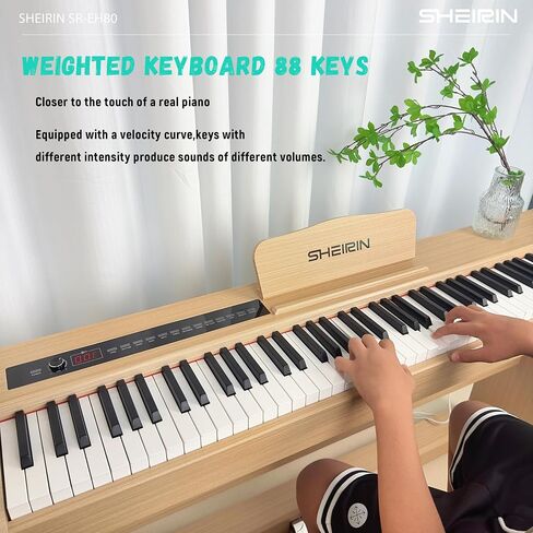 Digital Piano Hammer Action Keyboard 88 Keys Upright Acoustic Electric Weighted Piano Beginner MIDI Cover Full Size Sustain Pedal Stand Real Professional SR-FH80 (Beige Full Cover) in Saudi Arabia