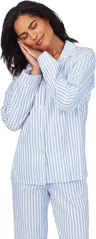 رأس السرير PJS Womens Long Sleeve Notch Notch و Pants Clease Sleepwear Pajama ، القطن العضوي in Kuwait
