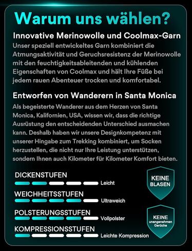 خفيفة الوزن طاقم ميكرو الجوارب المشي لمسافات طويلة Coolmax Merino Wool Compression Miosture Wicking anti-plister cushioned in Kuwait