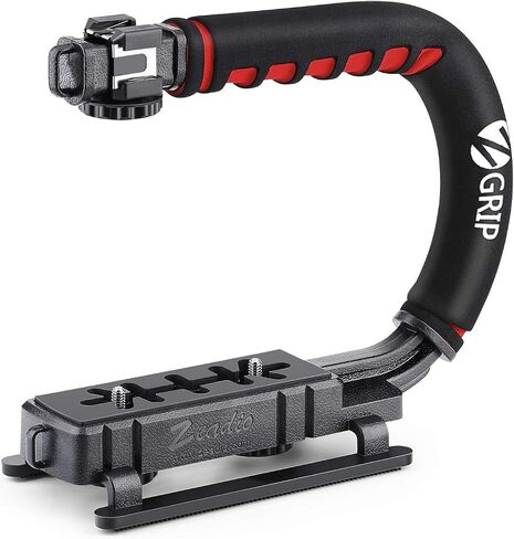 Zeadio Camera Stabilizer, Handle Grip Handheld Stabilizer with LED Video Light and Microphone, Fits for All Camcorder, Camera, DSLR, Action Camera and All Smartphones in Saudi Arabia